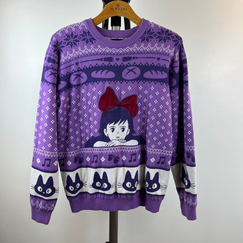 Kiki's Delivery Service Girl Cat Purple Sweater Women's Medium